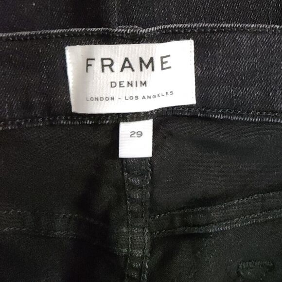 NWOT FRAME 29 Black Denim Le High Straight Side Fray Jeans in Killington Size 29 - Picture 13 of 16